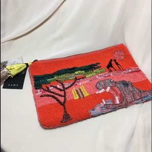 NWT Zara hand beaded clutch